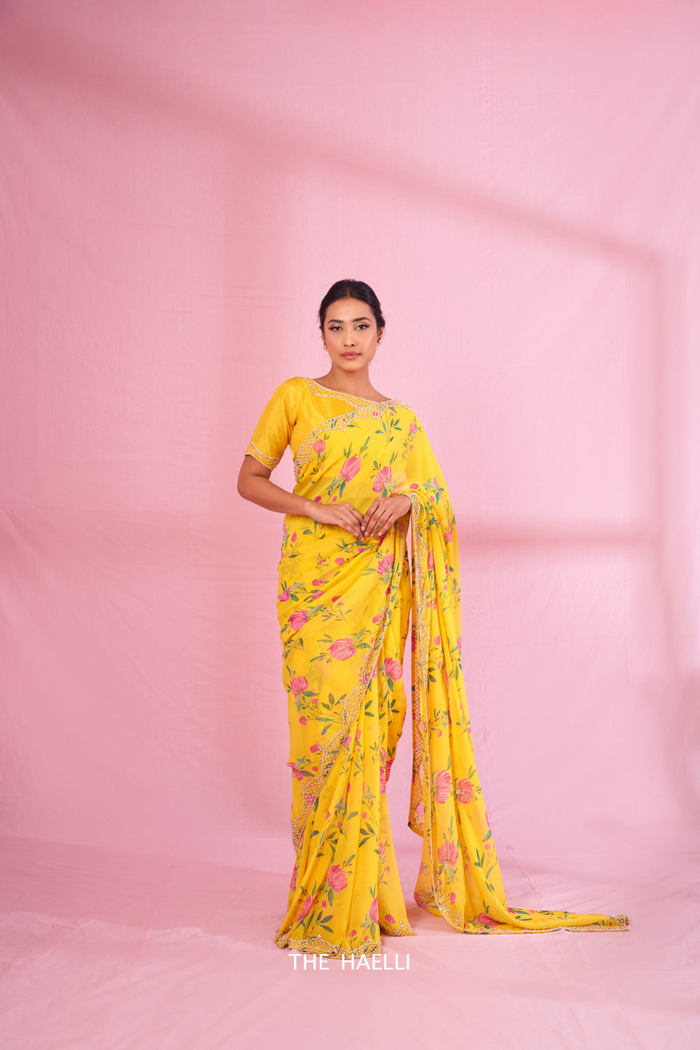 Rumi Yellow Georgette Silk Saree