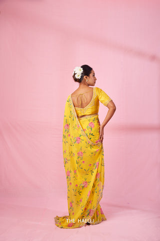 Rumi Yellow Georgette Silk Saree