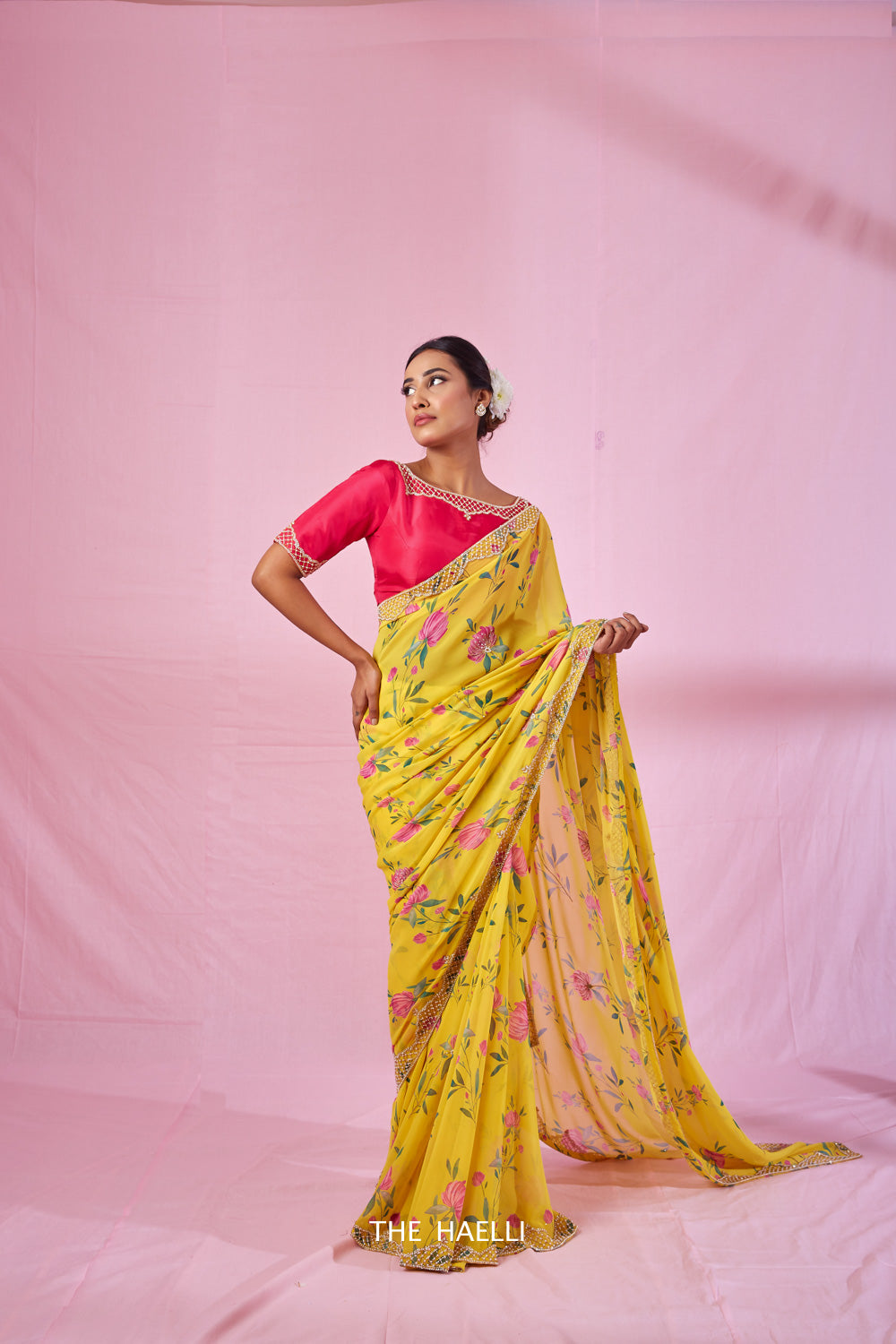 Rumi Yellow with Raani Georgette Silk Saree