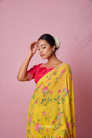 Rumi Yellow with Raani Georgette Silk Saree