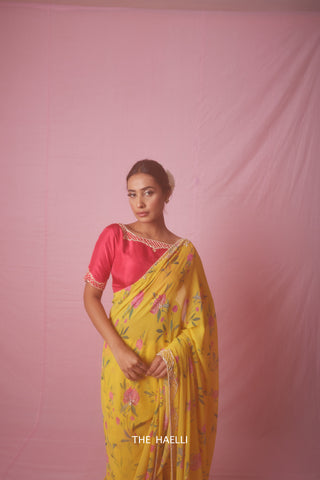 Rumi Yellow with Raani Georgette Silk Saree