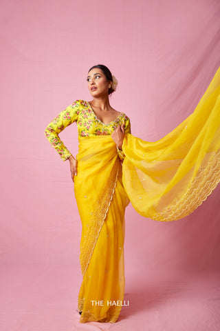 Morni Yellow Organza Silk Saree