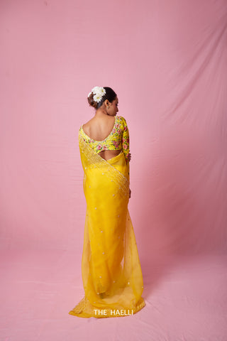 Morni Yellow Organza Silk Saree