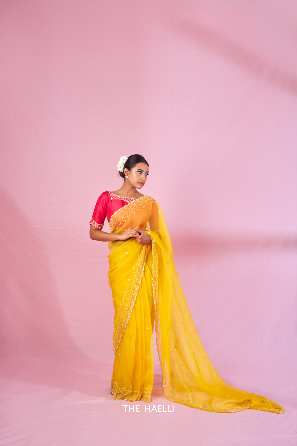 Morni Yellow with Raani Organza Silk Saree