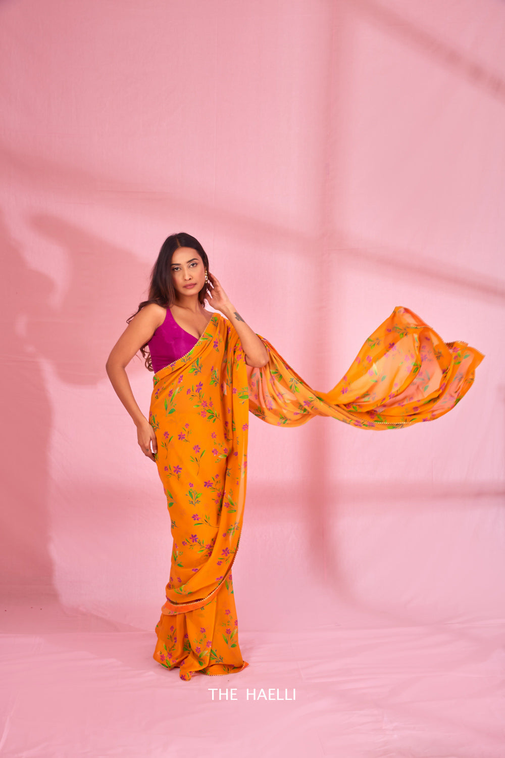 Zoya Orange Georgette Silk Saree