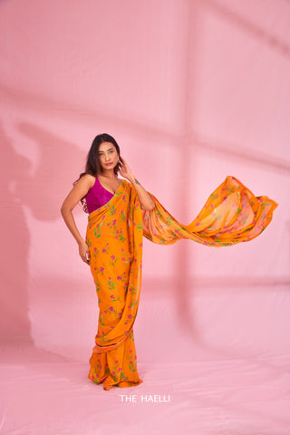 Zoya Orange Georgette Silk Saree