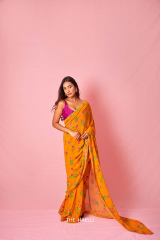 Zoya Orange Georgette Silk Saree