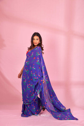 Zoya Blue Georgette Silk Saree