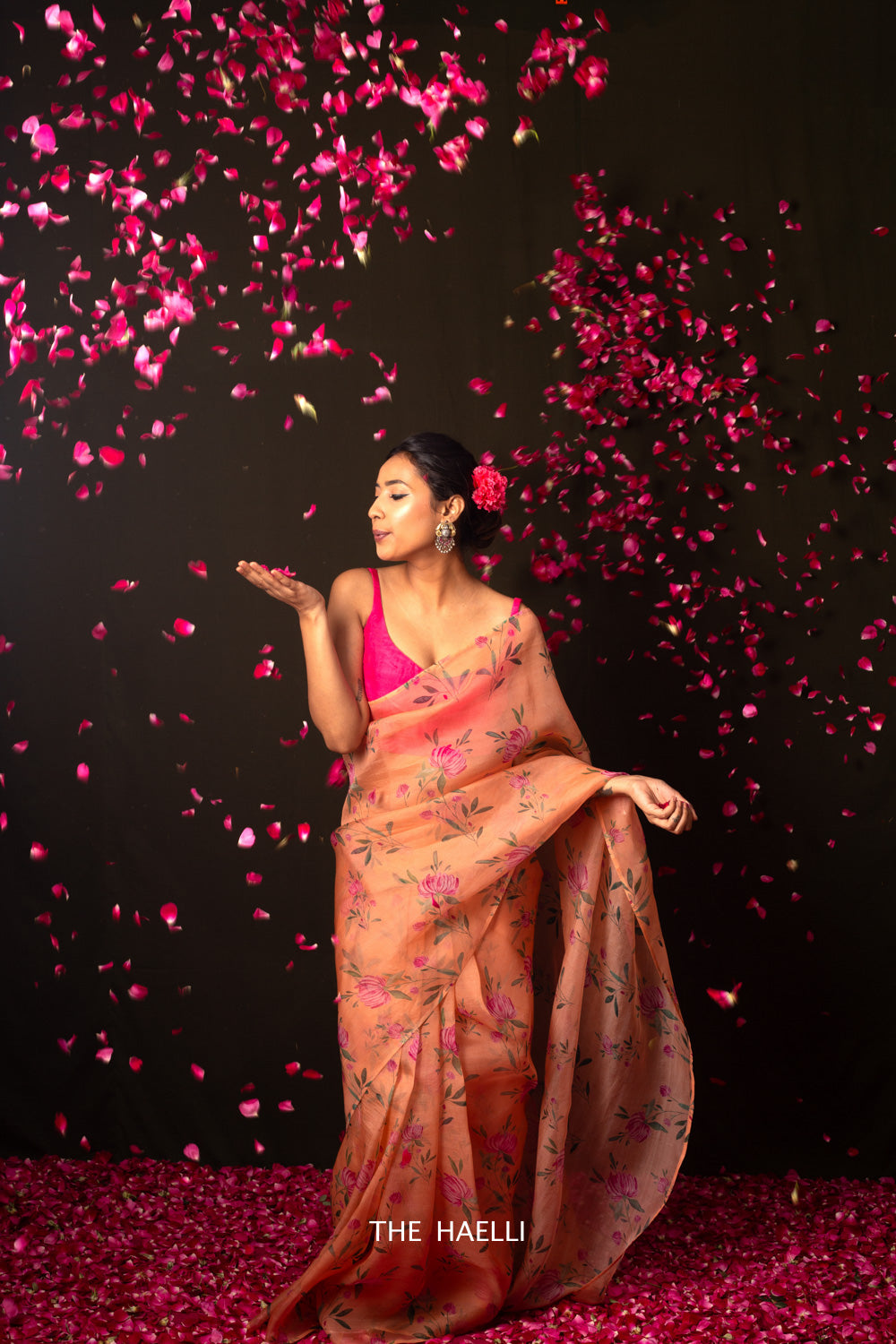 Rumi Peach Organza Silk Saree