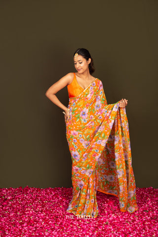 Naaz Orange Georgette Saree