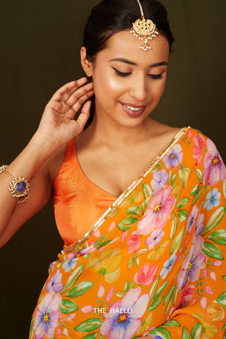 Naaz Orange Georgette Saree