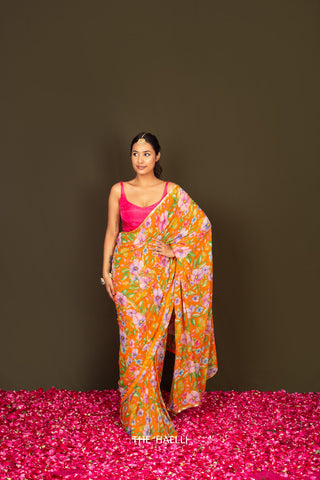 Naaz Orange Georgette Saree