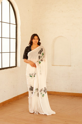 Kali White Georgette Saree