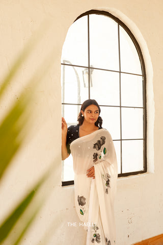 Kali White Georgette Saree