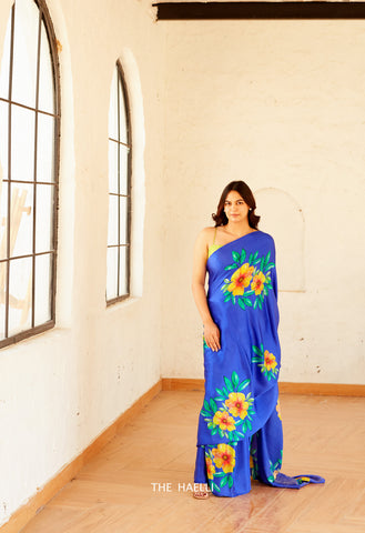 Barkha Blue Satin Silk Saree