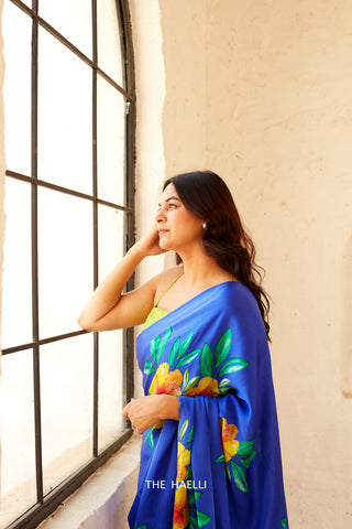 Barkha Blue Satin Silk Saree