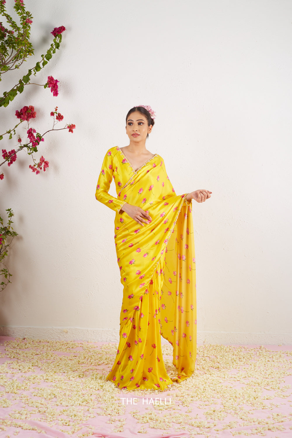 Nadia Yellow Satin Silk Saree