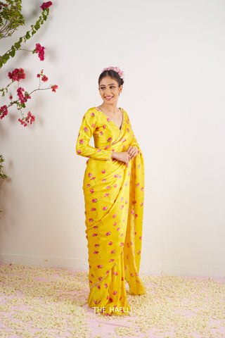 Nadia Yellow Satin Silk Saree