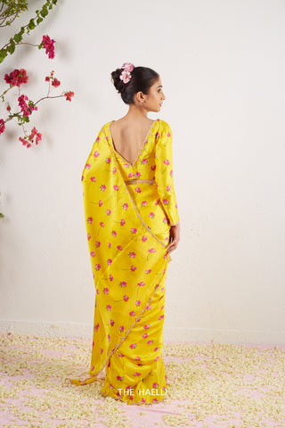 Nadia Yellow Satin Silk Saree