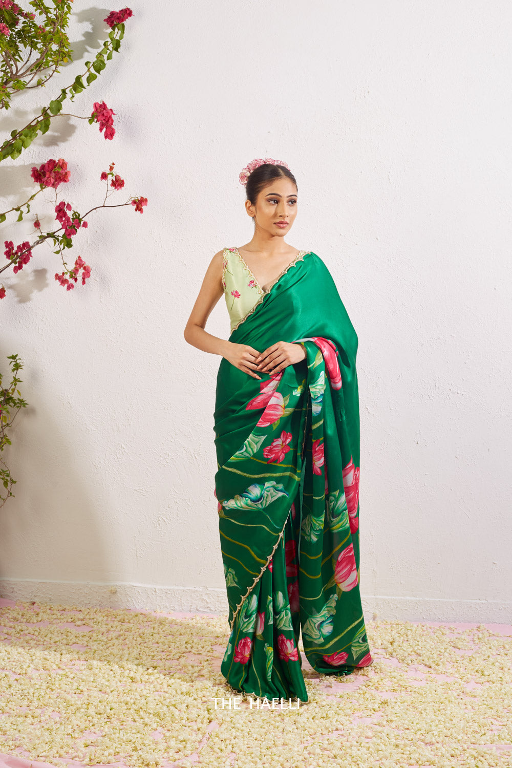 Kumud Green Satin Silk Saree