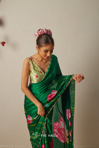 Kumud Green Satin Silk Saree