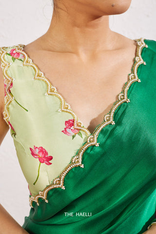 Kumud Green Satin Silk Saree