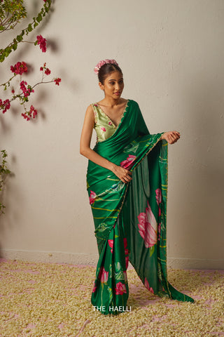 Kumud Green Satin Silk Saree