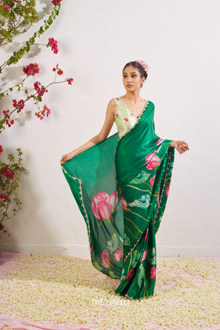 Kumud Green Satin Silk Saree