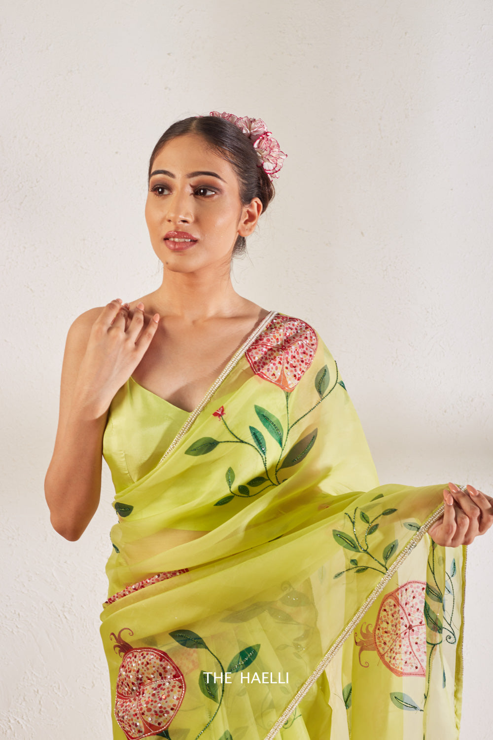 Anaar Lime Organza Silk Saree