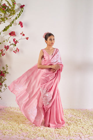 Geet Pink Tussar Silk Saree