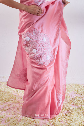 Geet Pink Tussar Silk Saree