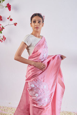 Geet Pink Tussar Silk Saree