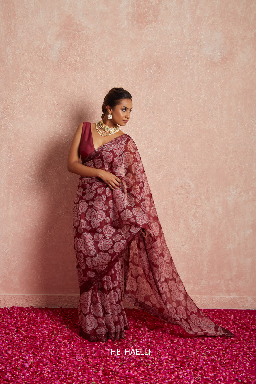 Wild Rose Maroon Organza Saree