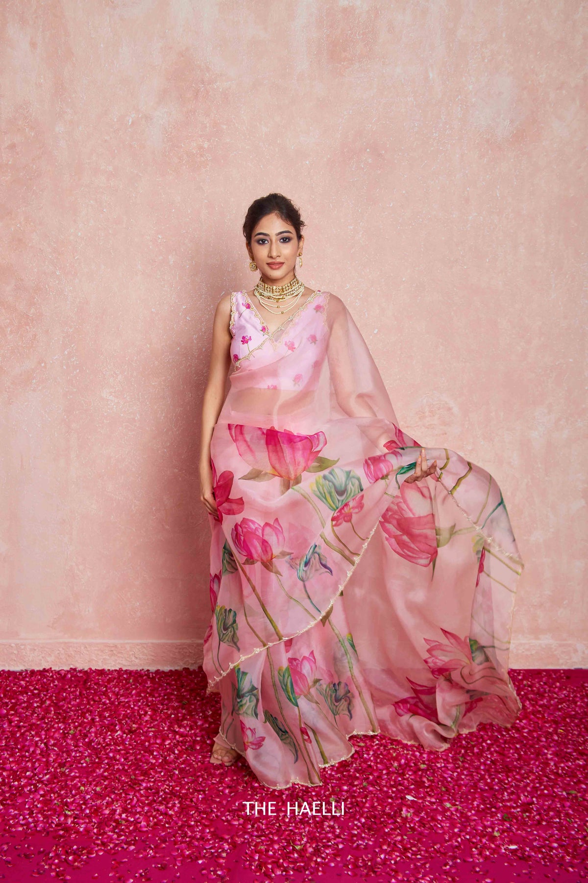 Kumud Pink Organza Silk Saree with Pink