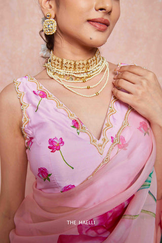 Kumud Pink Organza Silk Saree with Pink