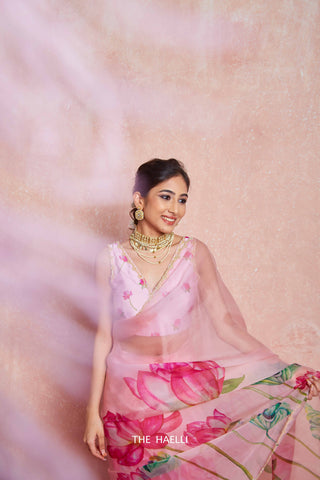 Kumud Pink Organza Silk Saree with Pink