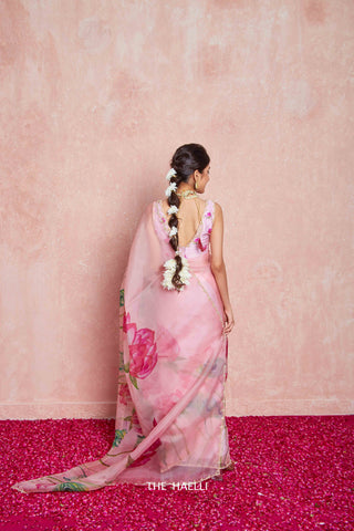 Kumud Pink Organza Silk Saree with Pink