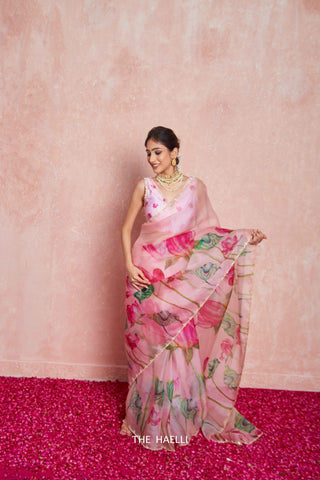 Kumud Pink Organza Silk Saree with Pink