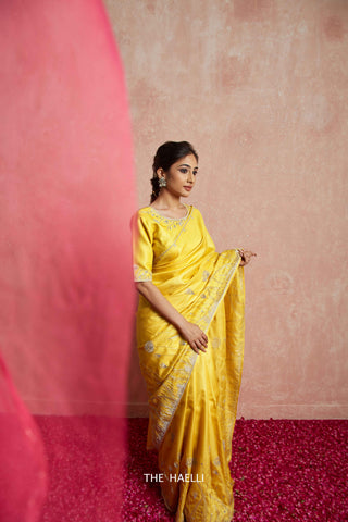 Leela Yellow Tussar Silk Saree