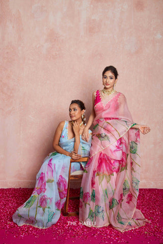 Kumud Pink Organza Silk Saree with Raani