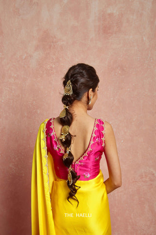 Kumud Yellow Satin Silk Saree