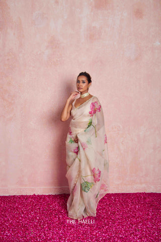 Kamal Beige Organza Silk Saree