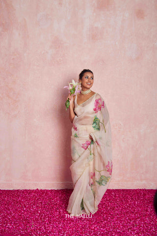 Kamal Beige Organza Silk Saree