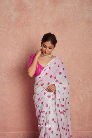 Nadia White Cotton Saree