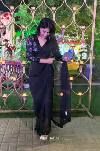 Laila Black Organza Hand-embroidered saree