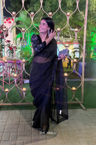 Laila Black Organza Hand-embroidered saree