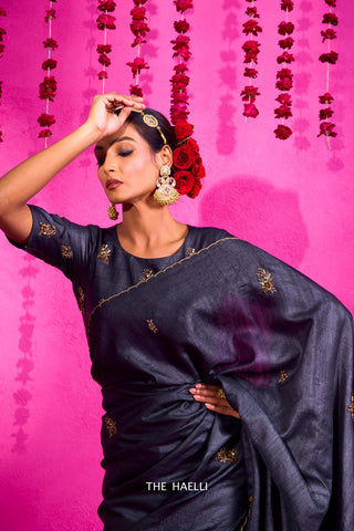 Pari Charcoal Tussar Silk Saree