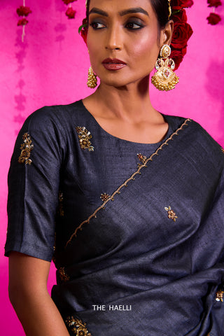 Pari Charcoal Tussar Silk Saree