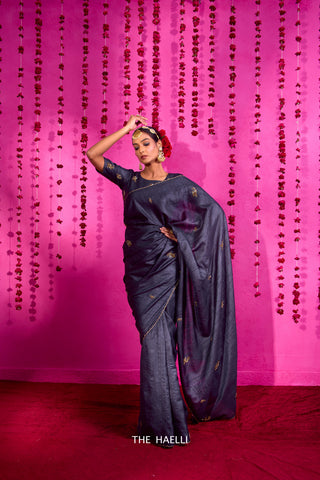 Pari Charcoal Tussar Silk Saree