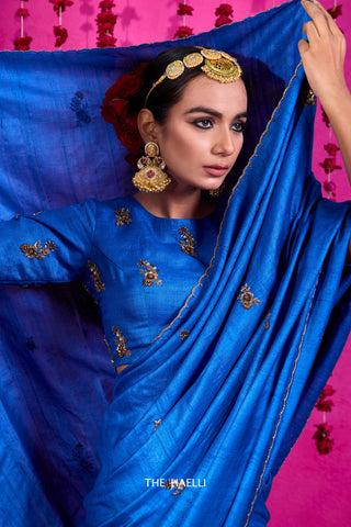 Pari Blue Tussar Silk Saree